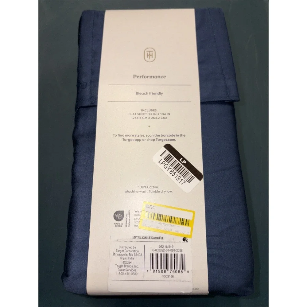 Threshold Queen Size 400 Thread Count‎ Performance Flat Sheet - Metallic Blue
